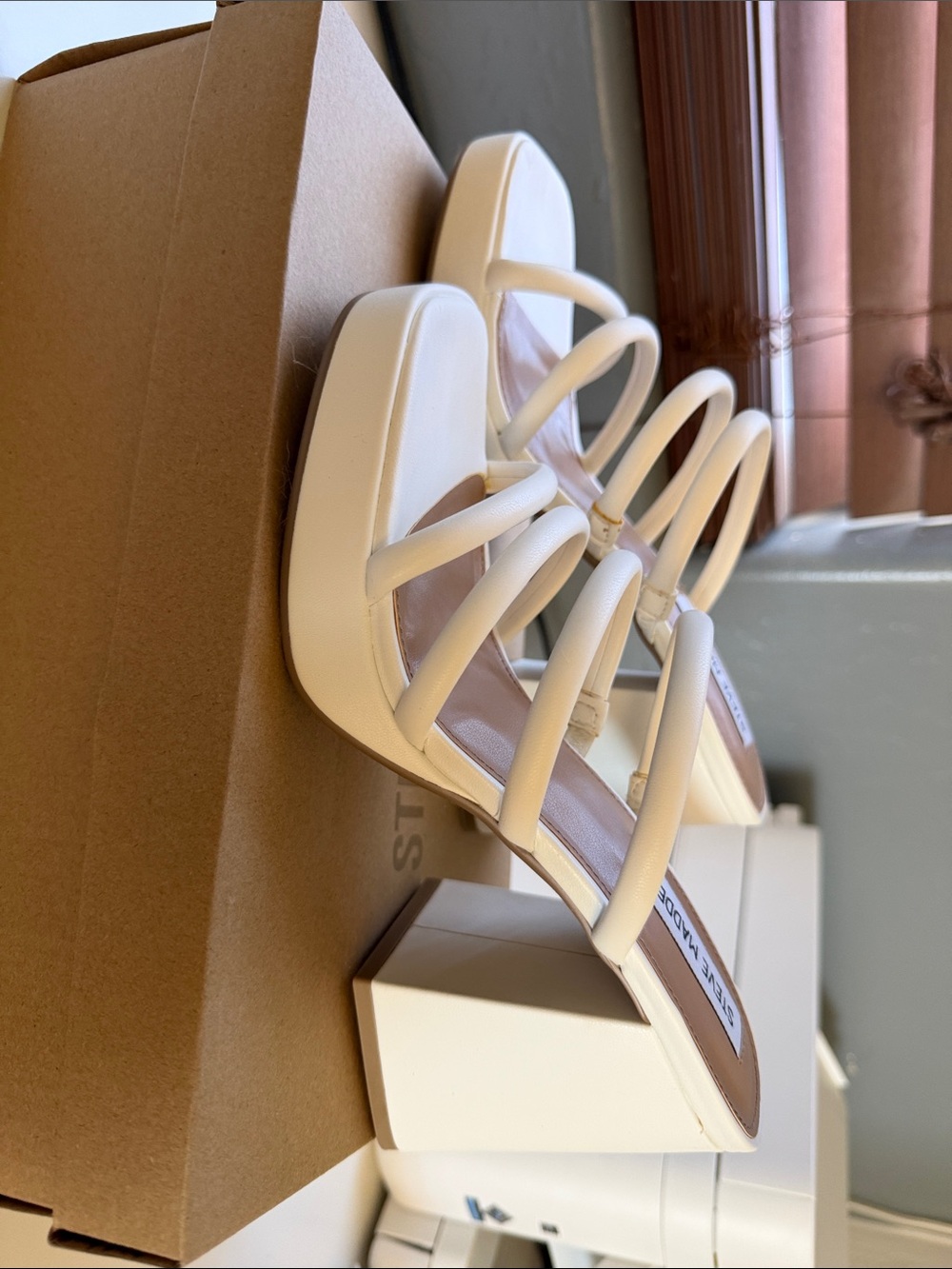 Steve Madden White Multi-Strap Block Heel Mules - Picture 2 of 3